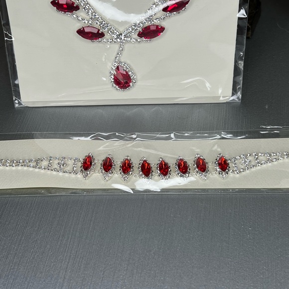 Red Rhinestone 3 pc. costume jewelry set; PROM/BRIDAL - Picture 4 of 5
